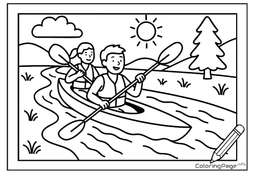 Online coloring page Kayaking Trip