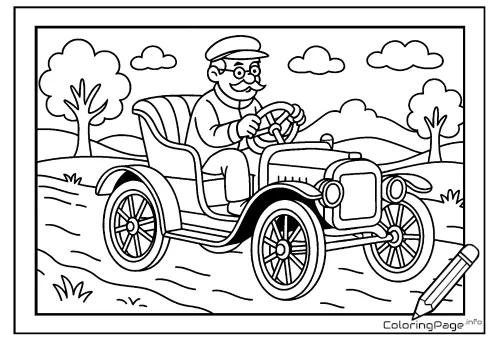 Online coloring page Vintage Car Driver