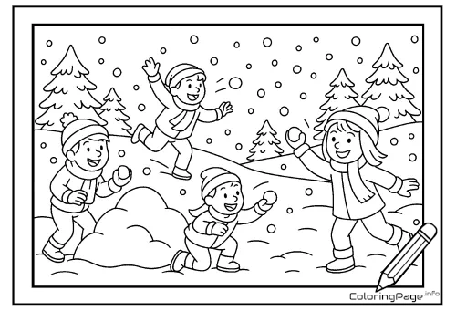 Online coloring page Big Snowball Fight