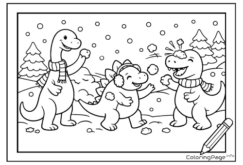 Online coloring page Dinosaurs in Winter
