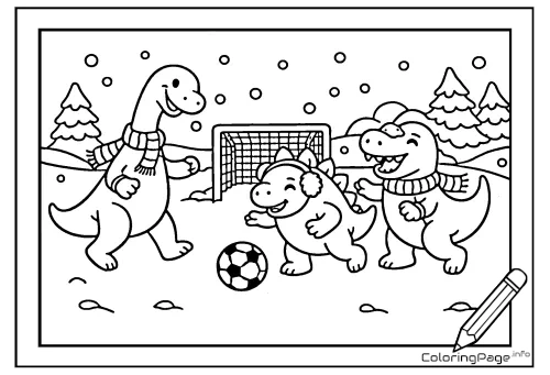 Online coloring page Winter Dino Football