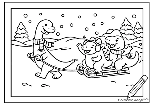 Online coloring page Dino Sledding
