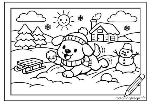 Online coloring page Winter Dog