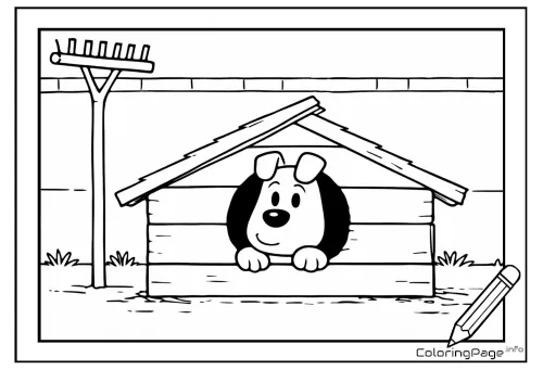 Online coloring page Reksio in His Doghouse