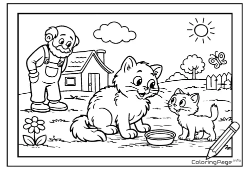 Online coloring page Cats in the Countryside