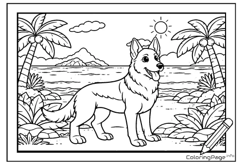 Online coloring page Dog on the Beach