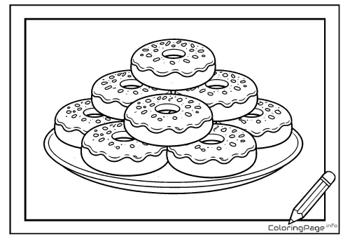 Online coloring page Donuts on a Plate