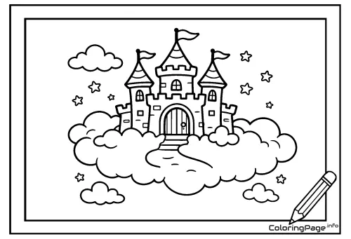 Online coloring page Castle in Clouds