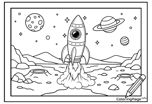 Online coloring page Rocket Launch