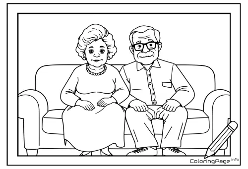 Online coloring page Grandparents on the Sofa