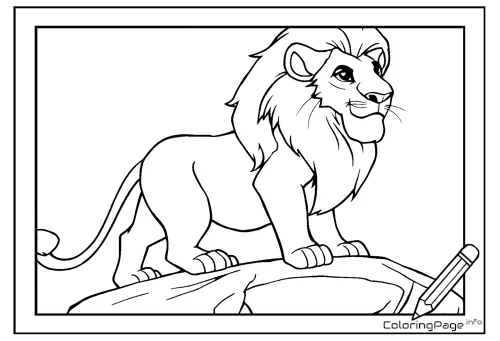 Online coloring page Lion on a Rock
