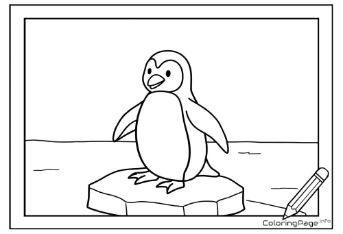 Online coloring page Little Penguin on an Ice Floe