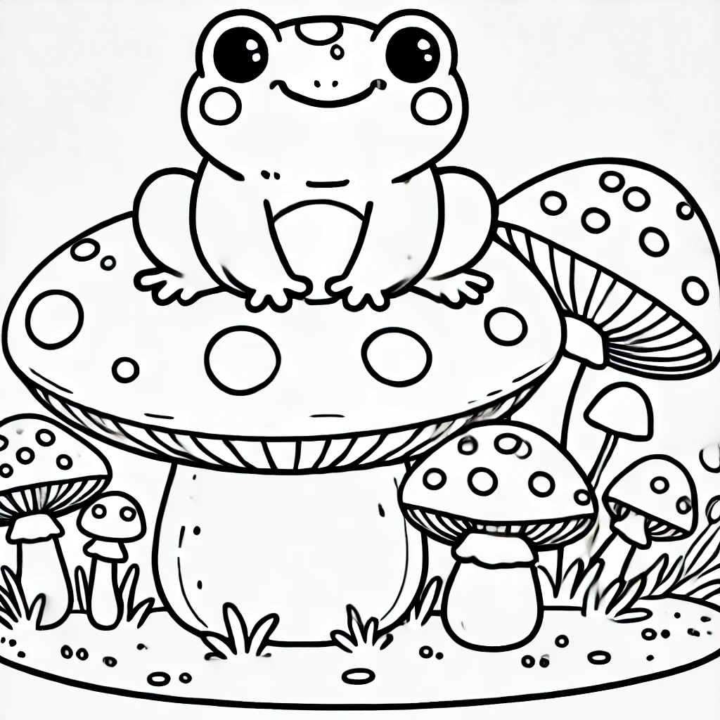 Frog and Mushroom Coloring Page